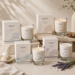 Arovi Custom 220g Nature Inspired Scented Candle Collection Glass Jar Candle with Minimal Gift Box for Home Fragrance Brands