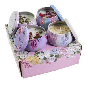 4 OZ Natural Dried Flowers Soy Candle Gift Set Scented Luxury Soy Wax Aromatherapy Aromatic Aroma Botanical Candles in Tin Jar