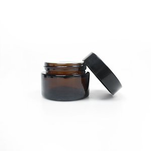 Black Lid Amber Glass Cream Jar For Skin Care Lotion